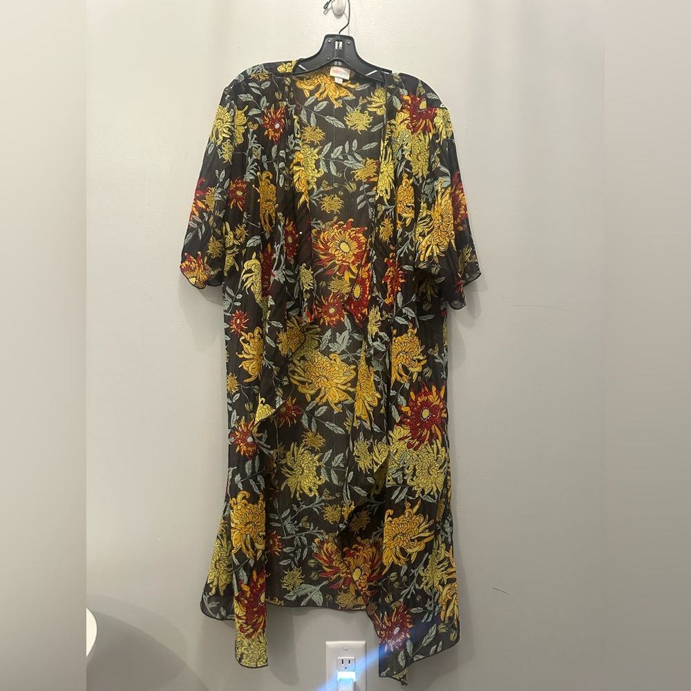 Lularoe Shirley Floral Kimono Dress in Black, Yellow & Red. Women’s Medium
